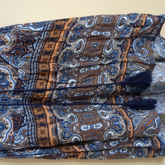 Medium Elodie Tassel Blue and Brown Shirt Top Soft Comfy Lightweight - Picture 5 of 10